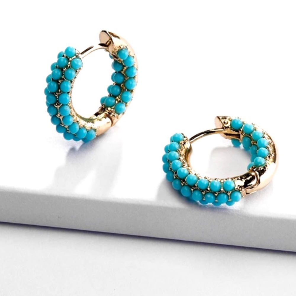Zara Turquoise Pavé Huggy Hoop Earrings